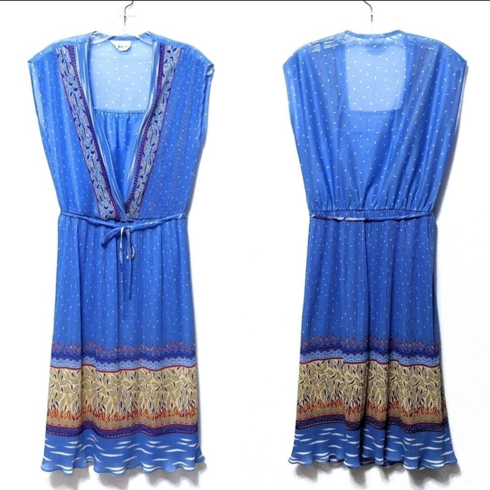 VINTAGE Caprican 70's Micro Pleat Midi Dress M - Picture 9 of 9